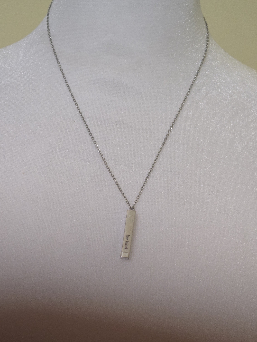 Be Kind Vertical Bar Pendant Necklace - Silver
